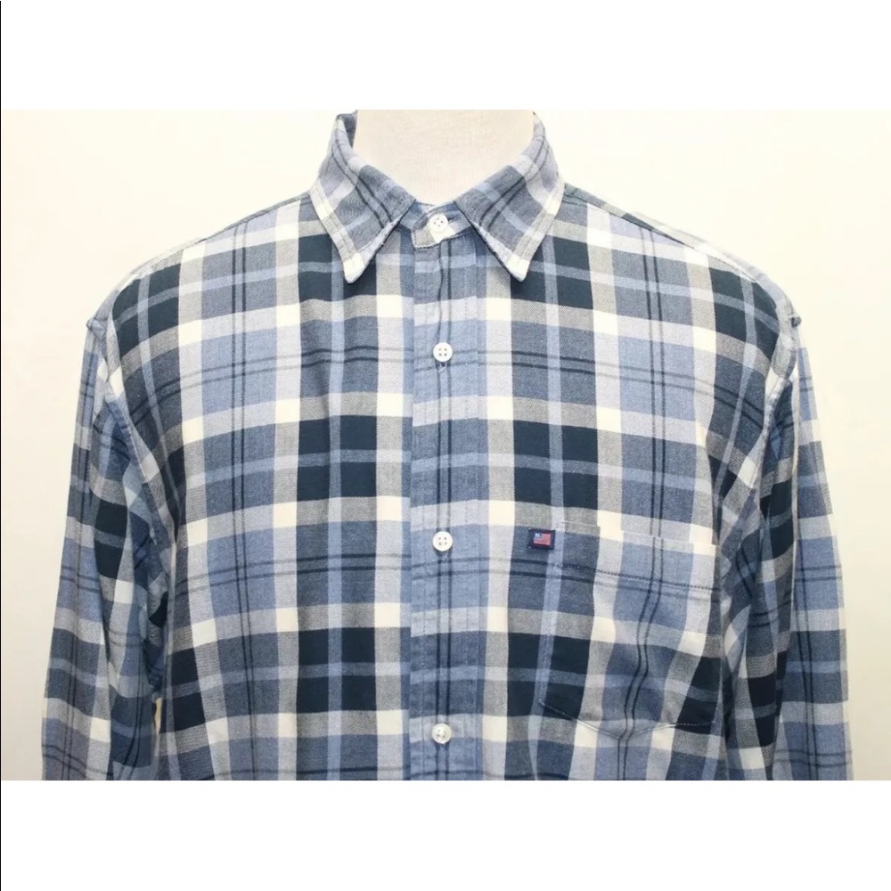 Polo Jeans Ralph Lauren Cowboy Blue Checkered Flannel Shirt Medium 100% Cotton